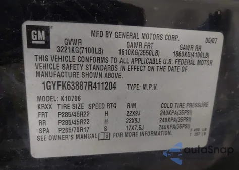2007 Cadillac Escalade Standard from USA, damaged, VIN 1GYFK63887R411204